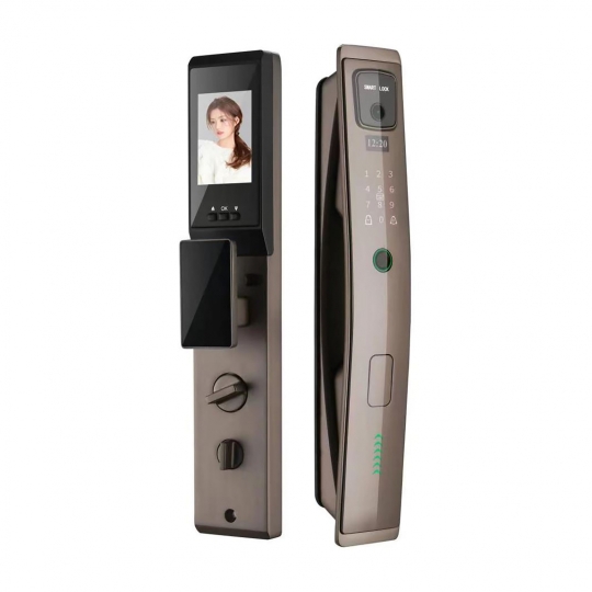 KHÓA CỬA VÂN TAY HUBERT HB CG79 NANO COFFE CHUÔNG MÀN HÌNH, APP WIFI