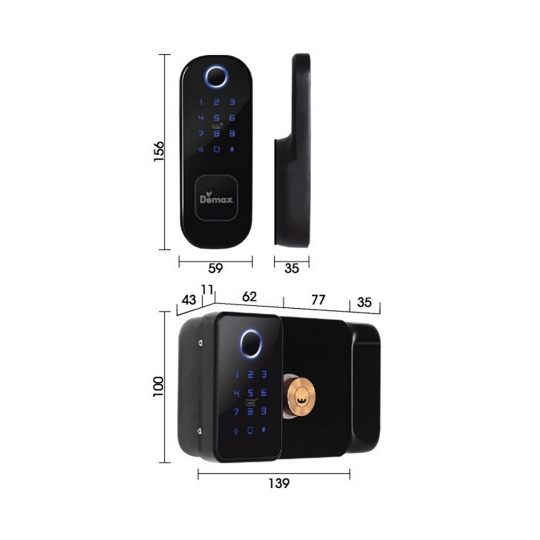 KHÓA CỬA CỔNG SẮT CHỐNG NƯỚC DEMAX SL602 WP APP BLUETOOTH